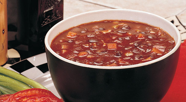 An example of the checkered black bean soup