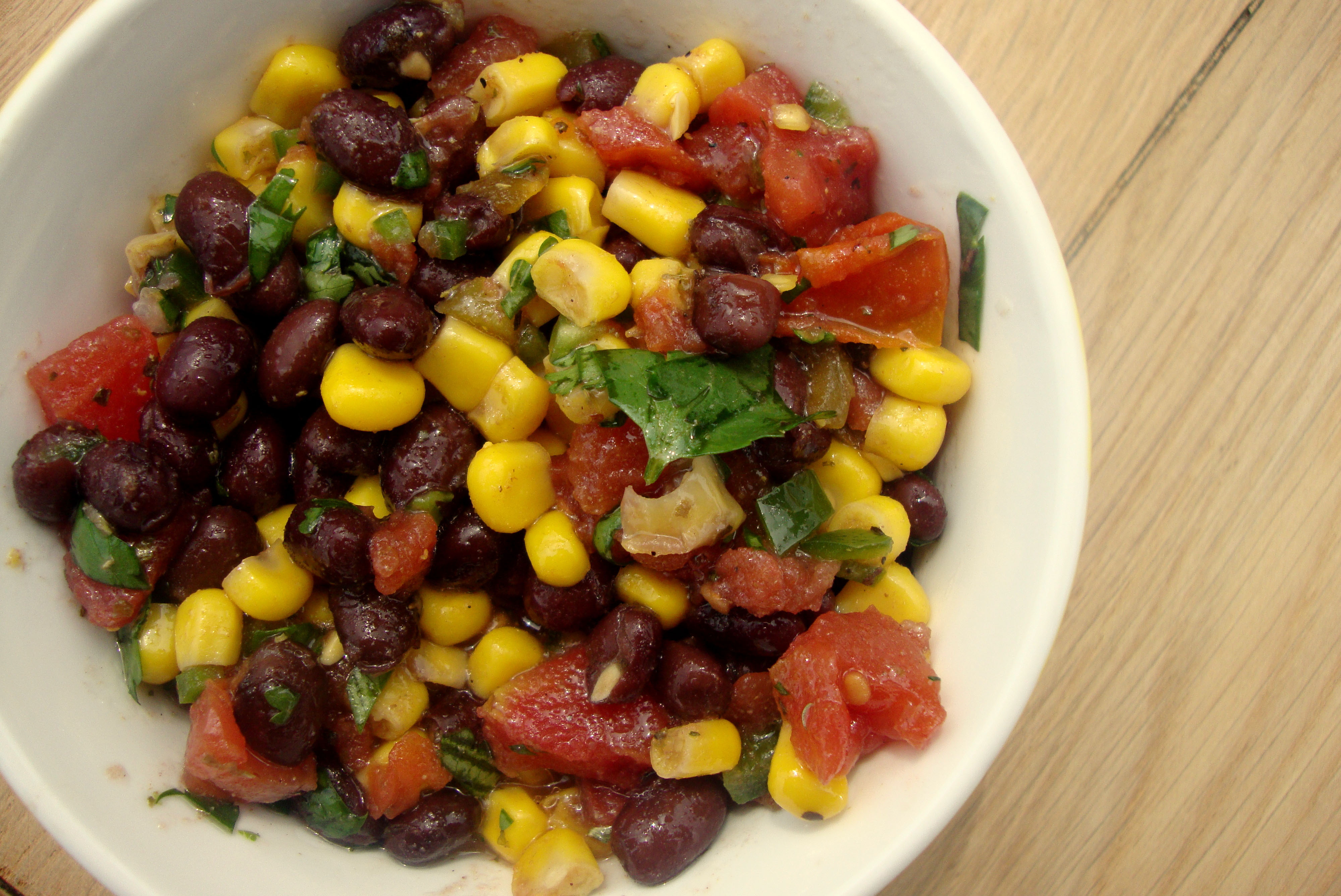 An image of an example of the corn and black bean salsa recipe.