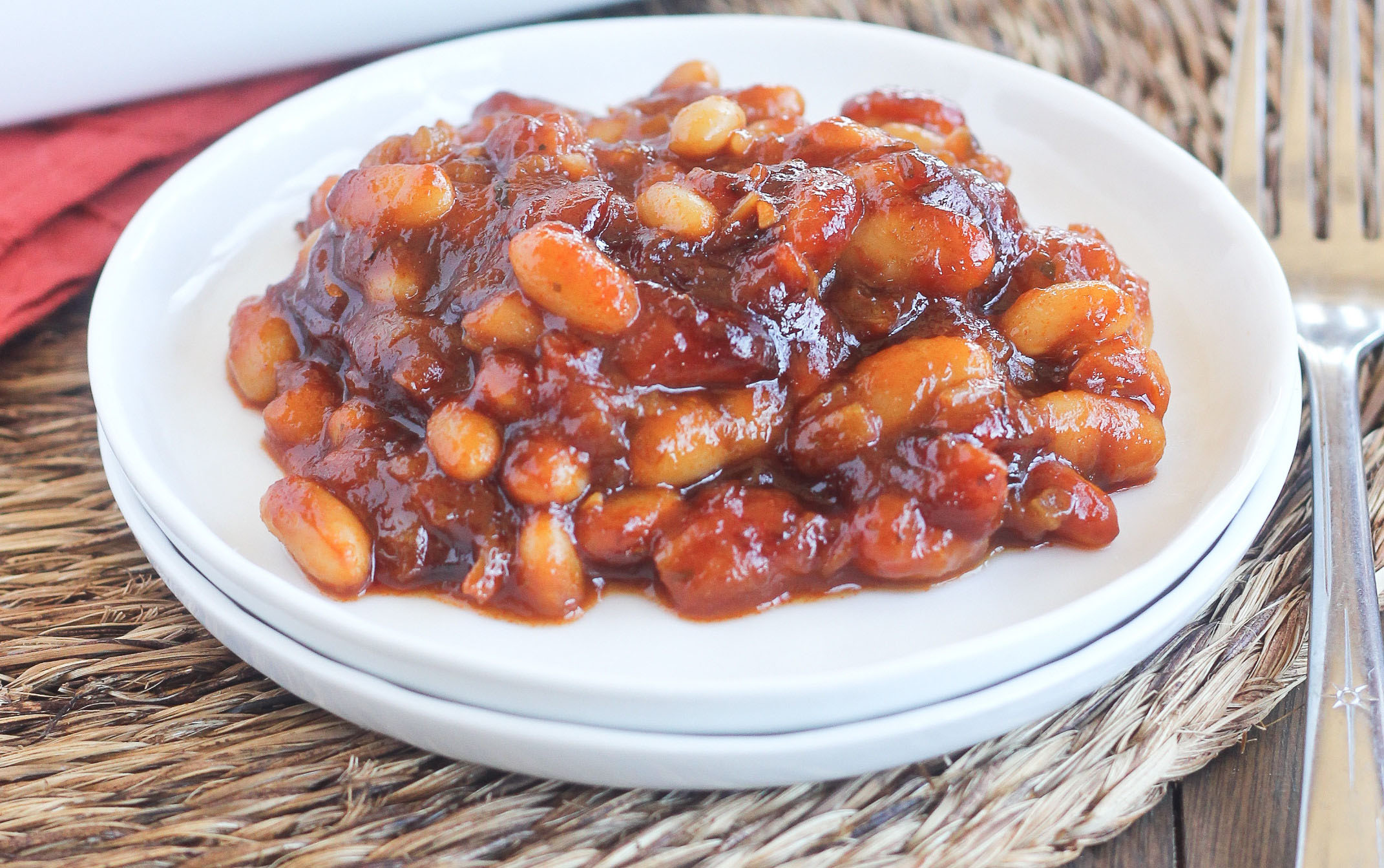 An image depicting the BBQ White Bean recipe with caramelized onions.
