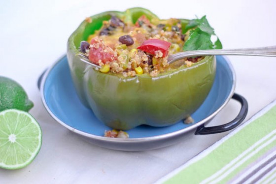 An image of an example for the quinoa black bean stuffed bell peppers