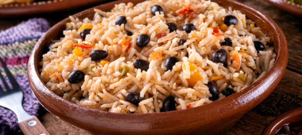An image of black beans and rice